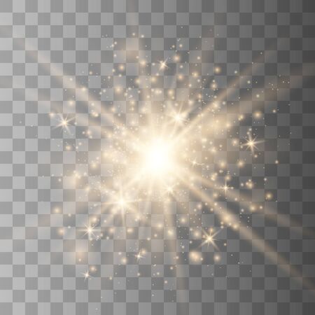 Glow light effect. Star burst with sparkles. Special effect isolated on transparent background.のイラスト素材