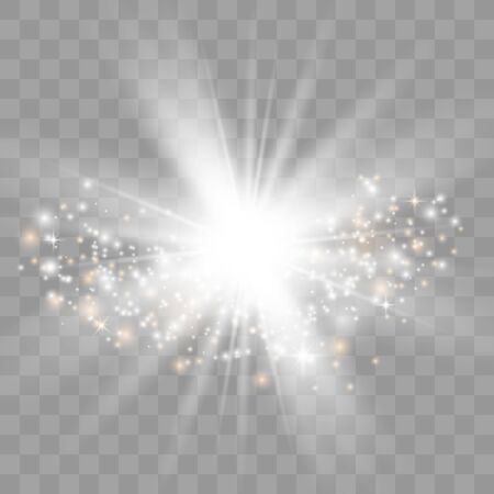 Glowing lights effects isolated on transparent background. Sun flash with rays and spotlight. Special effect isolated on transparent background.のイラスト素材