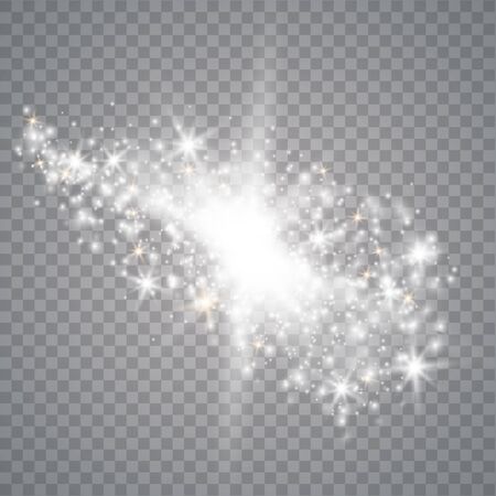 White glowing light explodes on a transparent background. Sparkling magical dust particles. Bright Star. Transparent shining sun, bright flash.のイラスト素材