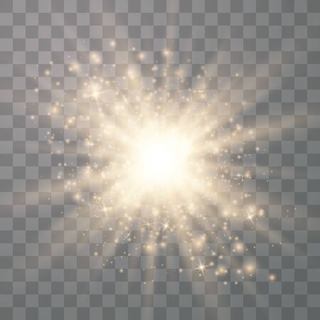 Glow light effect. Star burst with sparkles. Special effect isolated on transparent background.のイラスト素材