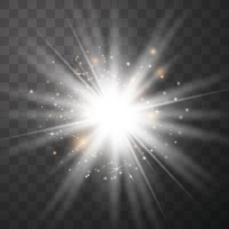 Glow light effect. Star burst with sparkles. Special effect isolated on transparent background.のイラスト素材