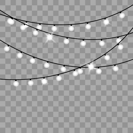 Christmas lights isolated on transparent background. Set of garlands, festive decorations. For cards, banners, posters, web design.のイラスト素材