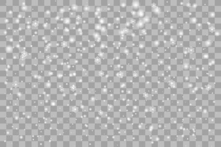Falling Christmas Shining transparent beautiful, little snow isolated on transparent background. White snowflakes flying in the air. Snow flakes, snow background.のイラスト素材
