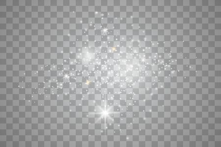 White sparks and golden stars. Glitter special light effect. White star dust trail sparkling particles isolated on transparent background.のイラスト素材