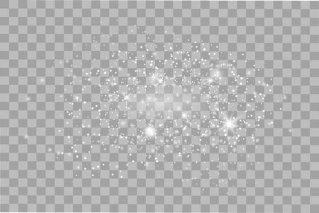 White sparks and golden stars. Glitter special light effect. White star dust trail sparkling particles isolated on transparent background.のイラスト素材