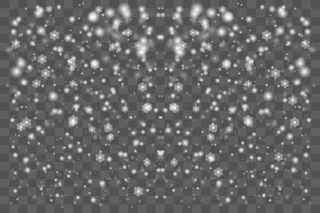 Falling Christmas Shining transparent beautiful, little snow isolated on transparent background. White snowflakes flying in the air. Snow flakes, snow background.のイラスト素材
