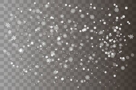 Falling Christmas Shining transparent beautiful, little snow isolated on transparent background. White snowflakes flying in the air. Snow flakes, snow background.のイラスト素材