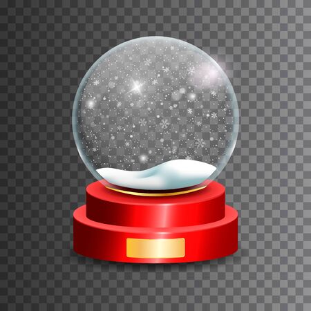 Christmas snow globe on dark transparent background. Glass sphere. Vector illustration.のイラスト素材