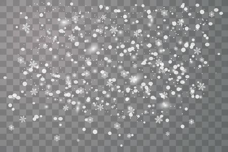 Falling Christmas Shining transparent beautiful, little snow isolated on transparent background. White snowflakes flying in the air. Snow flakes, snow background.のイラスト素材