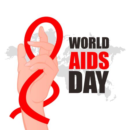 World AIDS Day. Hand with Red ribbon. Aids Awareness icon design for poster, banner, t-shirt. 1 December World AIDS Day. Vector illustrationのイラスト素材