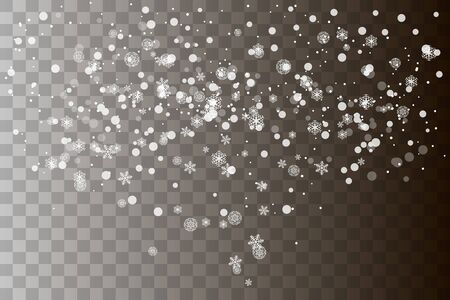 Falling Christmas Shining transparent beautiful, little snow isolated on transparent background. White snowflakes flying in the air. Snow flakes, snow background.のイラスト素材