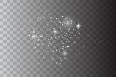 White sparks and golden stars. Glitter special light effect. White star dust trail sparkling particles isolated on transparent background.のイラスト素材