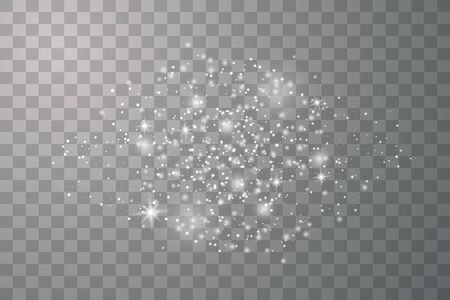 White sparks and golden stars. Glitter special light effect. White star dust trail sparkling particles isolated on transparent background.のイラスト素材