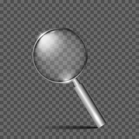 Realistic magnifying glass, magnifier or hand lens for optical magnification isolated on white background. Modern design element.のイラスト素材