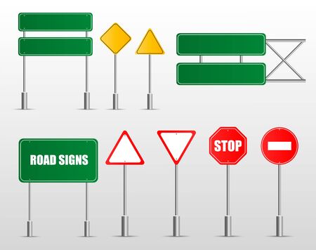 Collection of warning, mandatory, prohibition and information traffic signs. European traffic signs collection.のイラスト素材