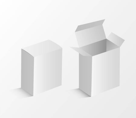 White box mockup. Blank packaging boxes, cube perspective view and cosmetics product package mockups 3d. Vector illustrationのイラスト素材