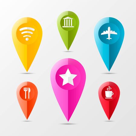 Map pointer 3d pin. Location symbols vector set isolated on white background.のイラスト素材
