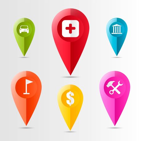 Set of round flat transport pointers. Pointer 3d arrow mark illustration.のイラスト素材