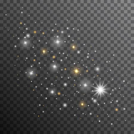 White sparks glitter special light effect. Vector sparkles on transparent background. Sparkling magic dust particles. Christmas flashのイラスト素材