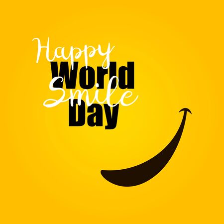 Smile with tongue and lettering World Smile Day on yellow background. World Smile Day banner. Vector illustrationのイラスト素材