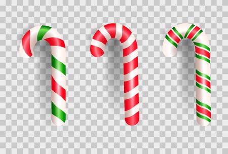 Set of realistic christmas candy cane. Sweets and striped lollipops  isolated on white background.のイラスト素材