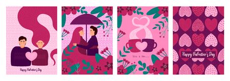 Cute posters, valentines day greetings vector illustration of a couple in love. Flyers, invitation, poster, brochure, banner.のイラスト素材
