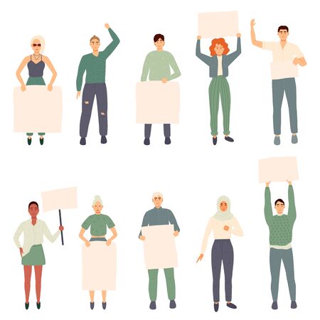 People taking part in parade or rally male and female activistsのイラスト素材