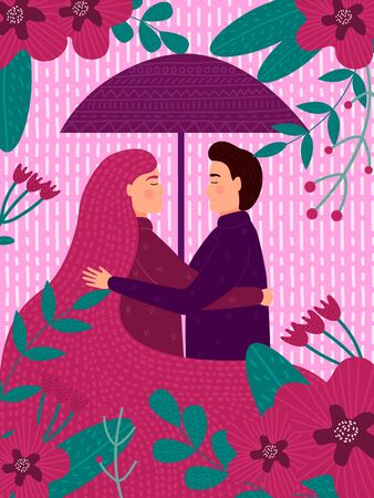 cute card, banner, poster for the holiday of women's day on March 8, vector illustration of a portrait of a beautiful girl and boyのイラスト素材