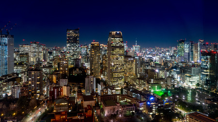 Japan cityscape bird eye view at nightのeditorial素材