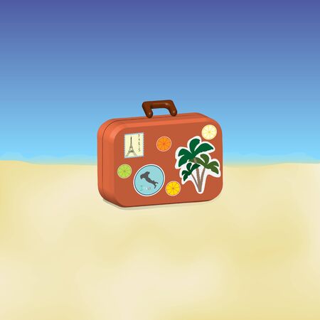 Travellers suitcase with stickers from the countries in which he visited.のイラスト素材