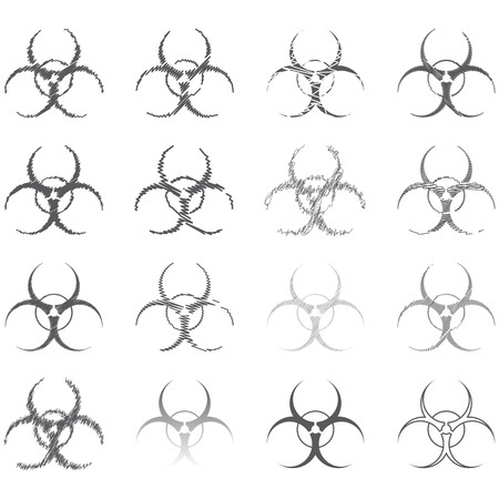 Character set of biological danger executed in gray color on a white background.のイラスト素材