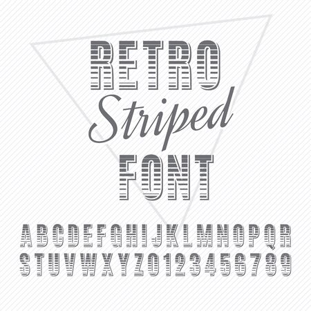 Retro alphabet vector font. Type letters and numbers. Striped font.のイラスト素材