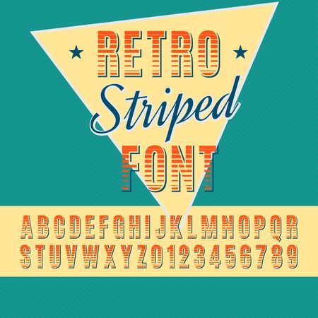 Retro alphabet vector font. Type letters and numbers. Striped font.のイラスト素材