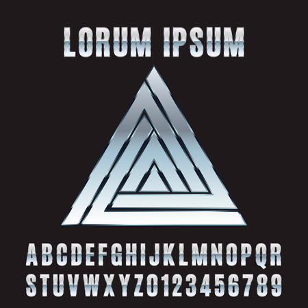 illustration. Triangle with the effect of polished metal. And the font stylized under metal.のイラスト素材