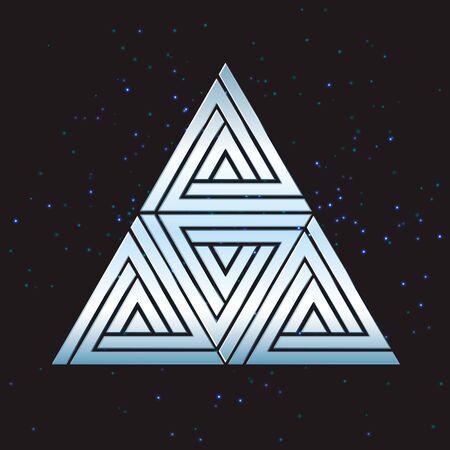 illustration. Triangle with the effect of polished metal, against the background of the night sky
