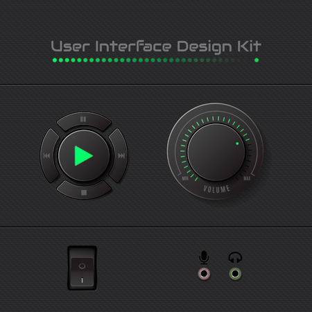 User Interface Design Kit. Player buttons, volume button, switch, microphone and headphone jacks.のイラスト素材