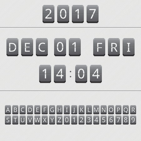 Mechanical Flip Board Panel Calendar and Clock. Vector Illustration.のイラスト素材