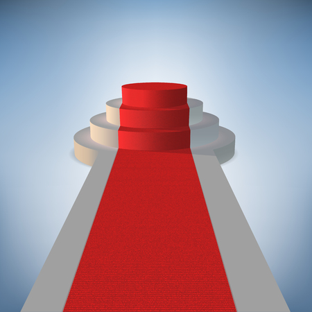 Podium with a red carpet. On the carpet, the texture of the carpet. Vector template.のイラスト素材
