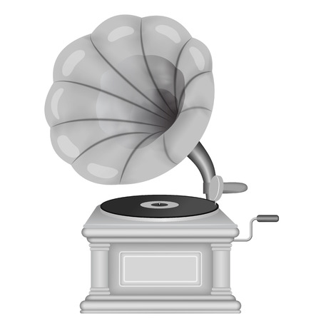 Old retro gramophone. Phonograph  on a white background. Music, nostalgia symbol. Vintage vector illustration.のイラスト素材