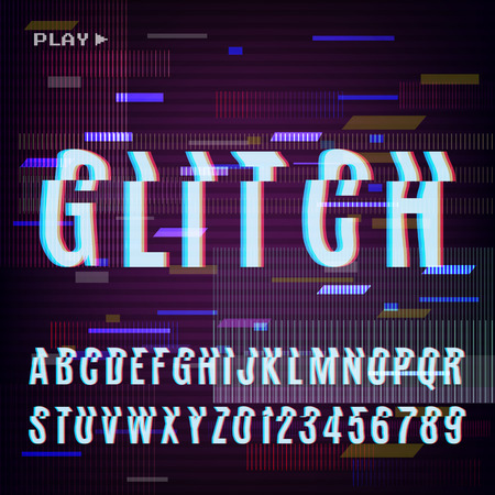 Glitched Abstract Design. Distorted Glitch Style Retro Background And Font. Banner, Poster, Flyer, Brochure. Vector Illustration.のイラスト素材