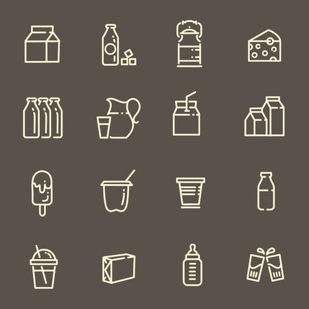 Set of vector line icons for milkのイラスト素材