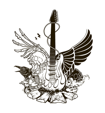 Rock n roll vector illustration. Guitarのイラスト素材