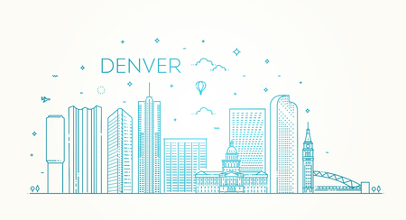 Colorado, Denver. City skyline. Architecture, buildings, landscape, panorama, landmarks, iconsのイラスト素材