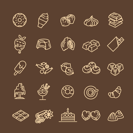 Set vector line icons in flat design chocolate, dessert, cacao and candyのイラスト素材