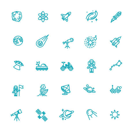Space vector outline symbols. Vector line illustrationのイラスト素材