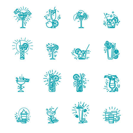 Cocktail, drinks vector outline symbols. Vector illustrationのイラスト素材