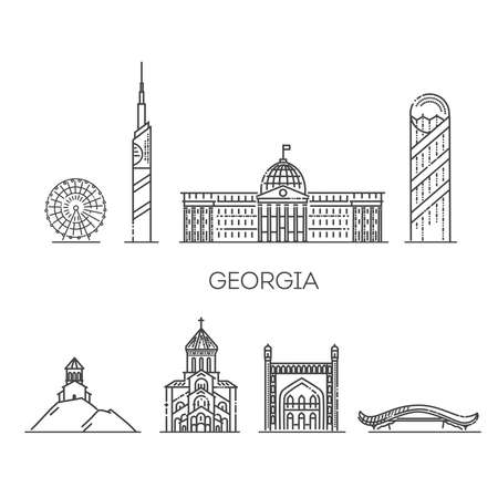 Georgia, outline city vector illustration, symbol, travel sights, landmarksのイラスト素材