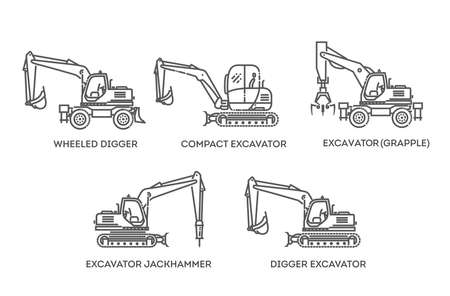 Different types of excavators illustrationのイラスト素材