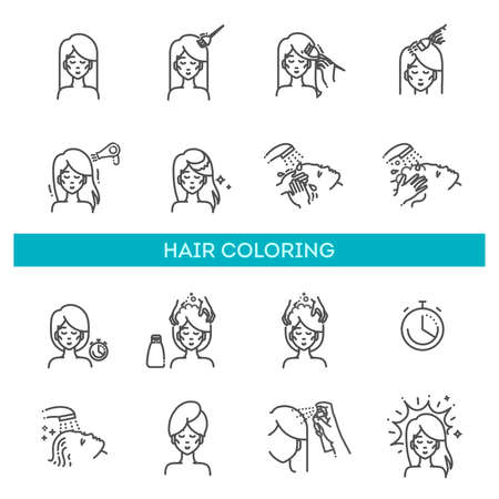 Hair coloring and styling process. Vector collectionのイラスト素材