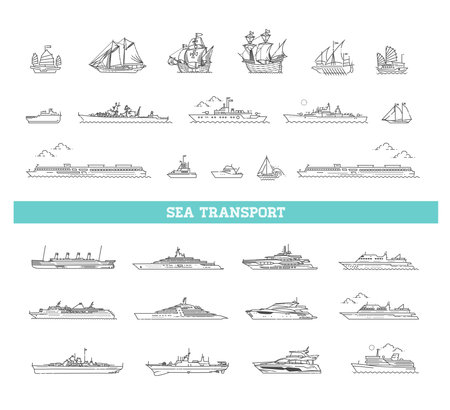 Vector line set of ships and boatsのイラスト素材